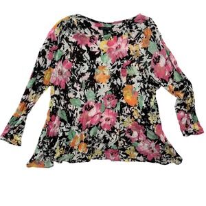 LAUREN Ralph Lauren Womens XL Linen Blend Floral Print Long Sleeve Top